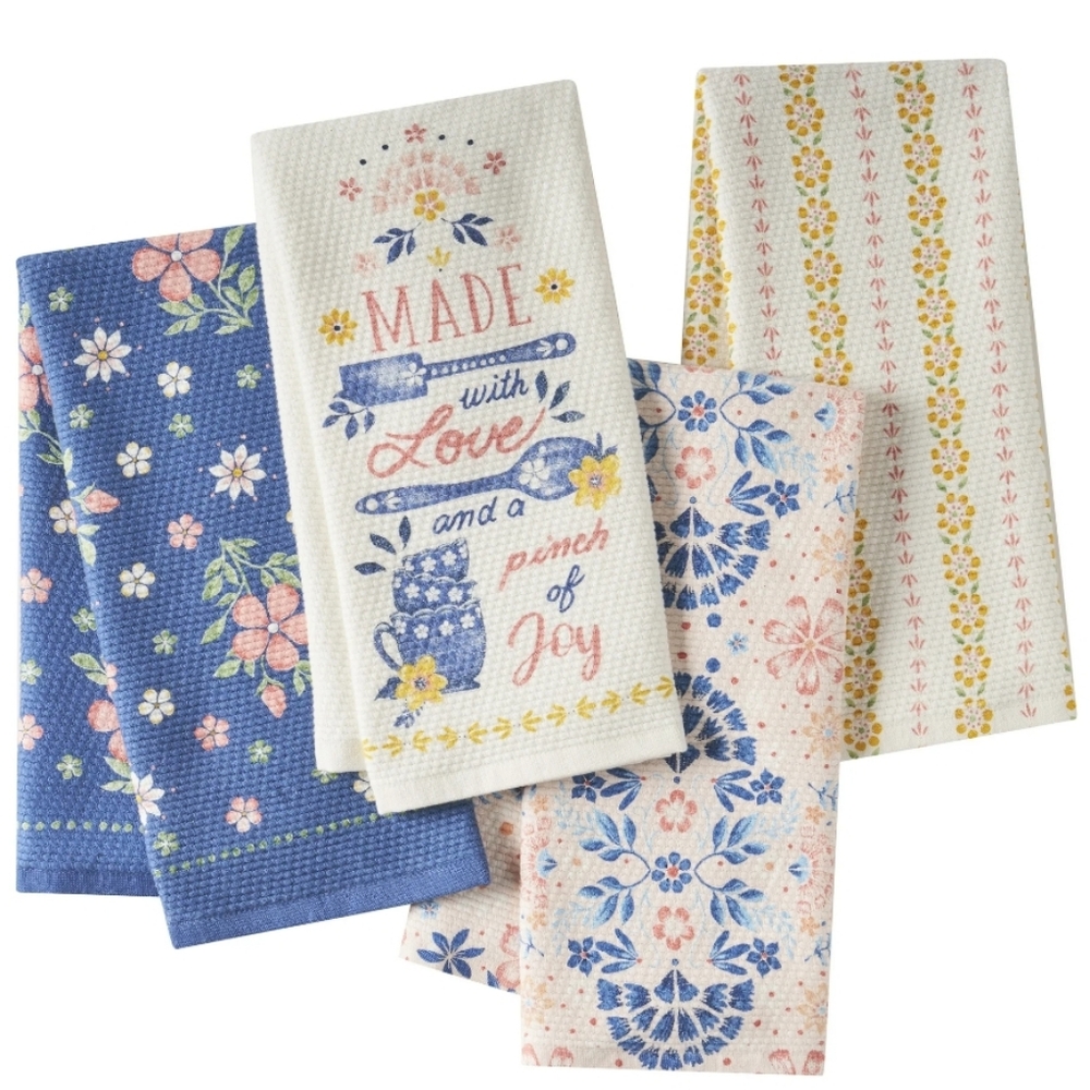 💜 New Pioneer Woman Hattie Blue and Cream Floral Kitchen Towels Set Of 4